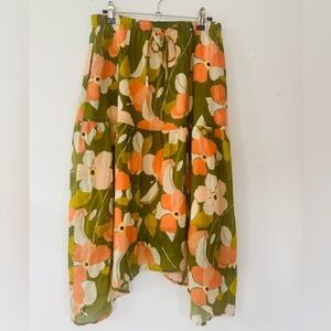 TROVATA Bird of Paradis Floral Green and Orange Women's Skirt Size Small Elastic